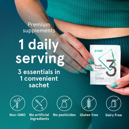 Puori P3 Health Essentials with Magnesium Zinc Complex, Omega 3 Fish Oil & Vitamin D3 Supplements - Men & Womens Daily Multi-Vitamins for Immune System Support & Overall Health - 30 Servings