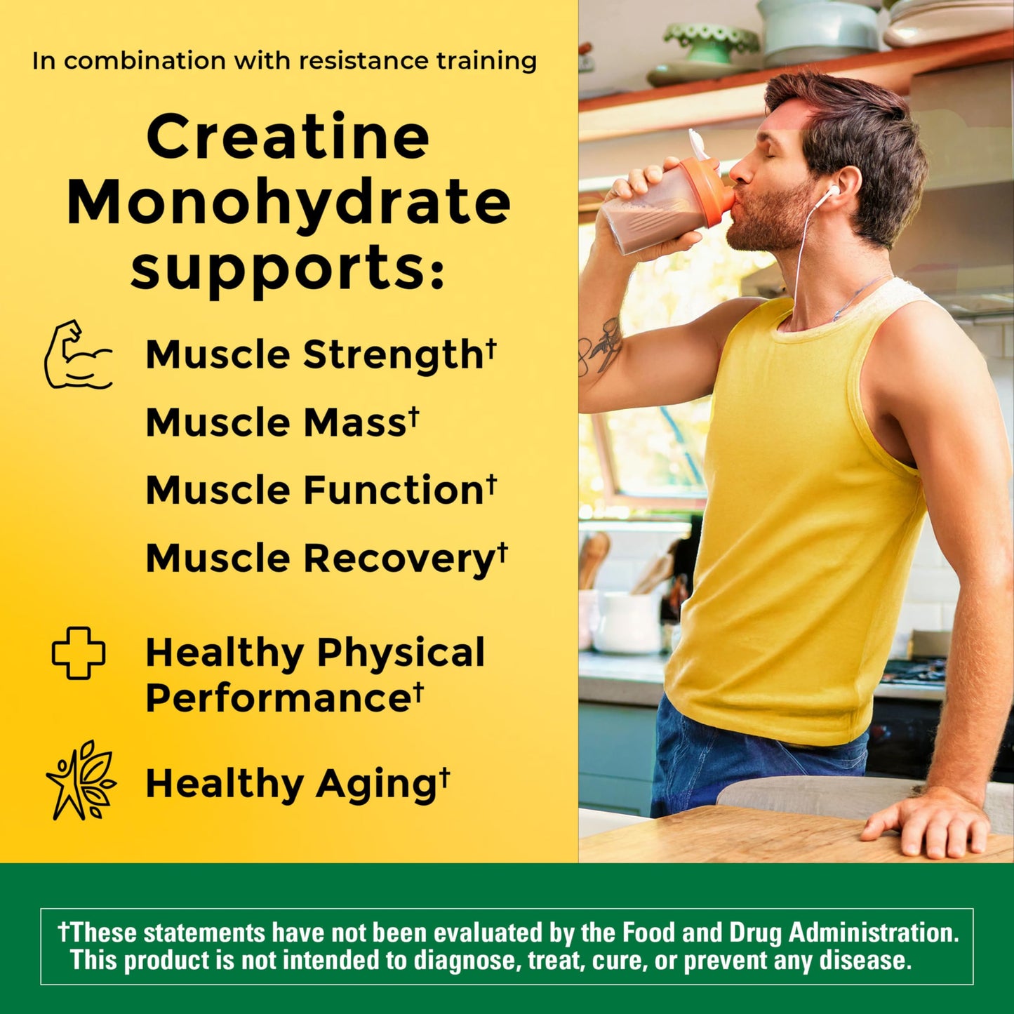 Nature Made Micronized Creatine Monohydrate Powder 5 g per Serving, Unflavored Drink Mix Powder, Muscle Support, 450 g, 90 Day Supply