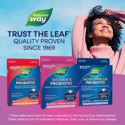 Nature's Way Women's Probiotic Pearls, Supports Women's and Digestive Health*, Protects Against Occasional Constipation & Bloating*, 1 Billion Live Cultures, 90 Softgels, (Pack of 2)