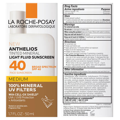 La Roche-Posay Anthelios Tinted Sunscreen SPF 40, Broad Spectrum SPF + Antioxidants, Titanium Dioxide & Zinc Oxide Sunscreen, 4 Flexible Shades With No White Cast