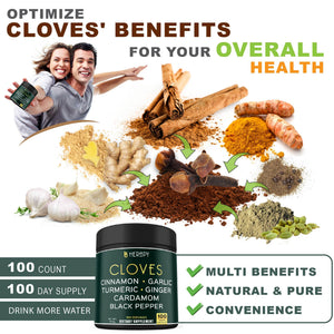Herbpy 7in1 Clove Supplement Rich in Vitamins & Minerals Supports Digestion, Immune & Heart Health with Cinnamon, Turmeric, Ginger, Cardamom, Garlic & Black Pepper - 100 Vegan Capsules HerbpyBuy Supplements Australia
