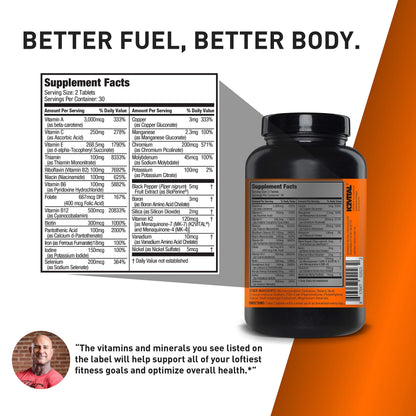 JYM Supplement Science Vita JYM Sports Multivitamin & Mineral Support, Vitamin A, C, B6, B12, E, K, Boron, Biotin, Potassium 60 Tablets